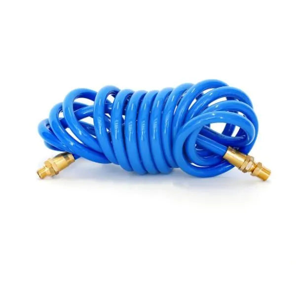 Steelman 15-Foot Coiled 3/8-Inch Id Air Hose With Reusable Npt Brass Fittings
