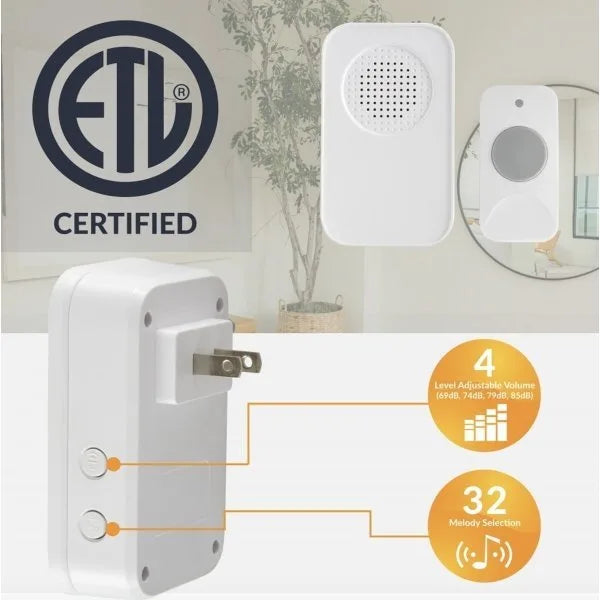 Newhouse Hardware Wireless Door Chime With Push Button, 150 Feet Operating Range