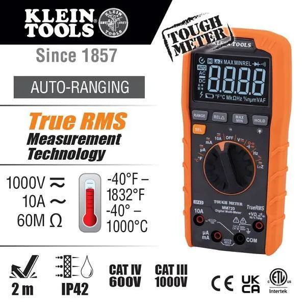 Klein Tools Digital Multimeter, Trms Auto-Ranging, 1000v, Temp, Low Impedance