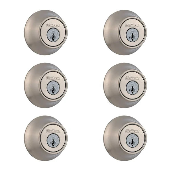 Kwikset 660 Series Satin Nickel Keyed Alike Single Cylinder Deadbolt With Smartkey Security Contractor Pack, Case Of 6