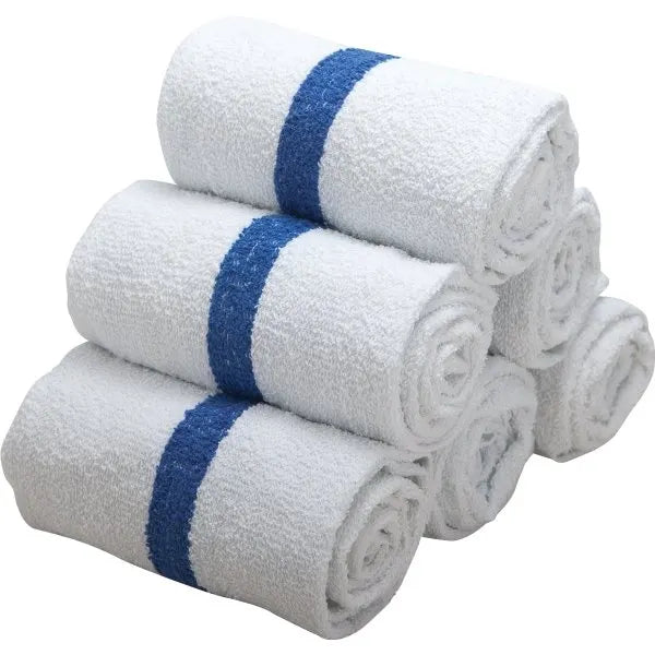 Pool Towel Cam 24x50 9.8 Lbs, Dozen, White With Blue Center Stripe Package Of 12