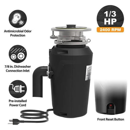 Maintenance Warehouse 1/3 HP Continuous Feed Garbage Disposal Corded With Bio-Shield Odor Protection