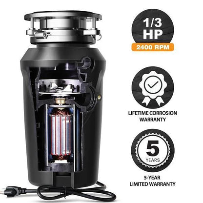 Maintenance Warehouse 1/3 HP Continuous Feed Garbage Disposal Corded With Bio-Shield Odor Protection