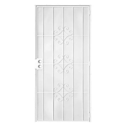 Unique Home Designs 36 In. X 80 In. Del Flor White Surface, Steel Security Door