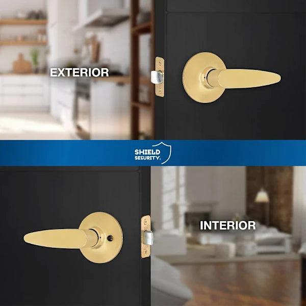 Shield Security Straight Keyless Passage Door Lever In Bright Brass