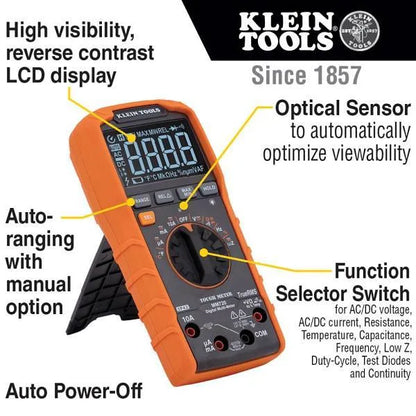 Klein Tools Digital Multimeter, Trms Auto-Ranging, 1000v, Temp, Low Impedance
