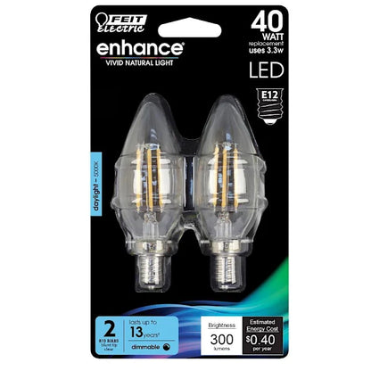 FEIT B10 3.3 Watt 5000k E12 Base Clear Filament LED Bulb (12-Pack)
