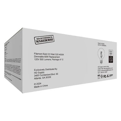 Maintenance Warehouse 5.5 Watt G25 Led, Medium, Clear, 4000k (12-Pack)