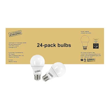 Maintenance Warehouse 60w Eq A19, Medium Base, Dimmable, 5000k, Daylight, Package Of 24