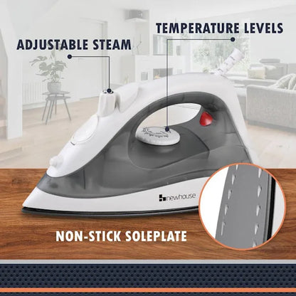 Steam Iron, Auto Off, Non-Stick, Self Cleaning, 1200 Watt, White
