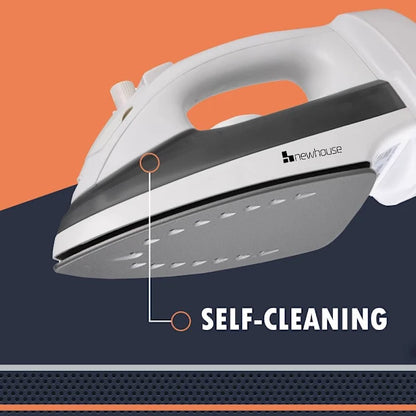 Steam Iron, Auto Off, Non-Stick, Self Cleaning, 1200 Watt, White