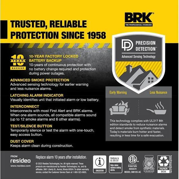BRK Electronics Interconnectable Ionization Hardwired Smoke Alarm With 10-Year Battery Backup