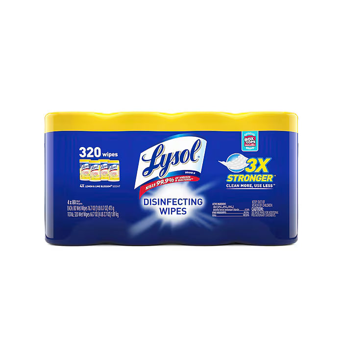 Lysol Disinfecting Wipes, Lemon and Lime Blossom, 80 Wipes/Canister, 4 Canisters/Pack