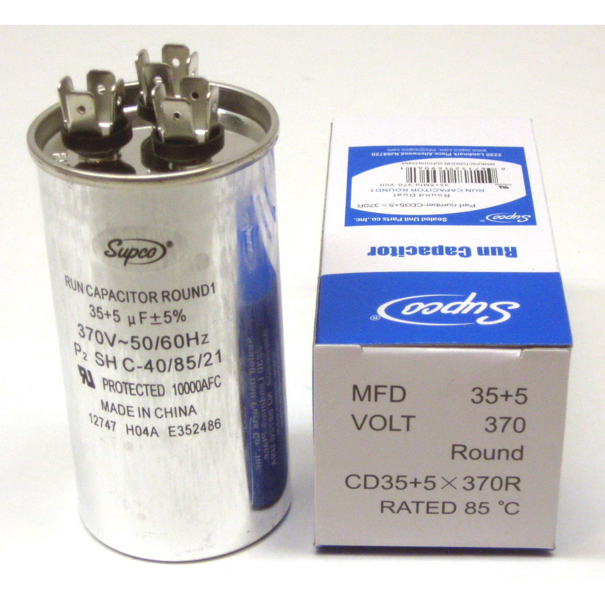 Supco® 370 Volt 35/5 Mfd Round Dual Run Capacitor